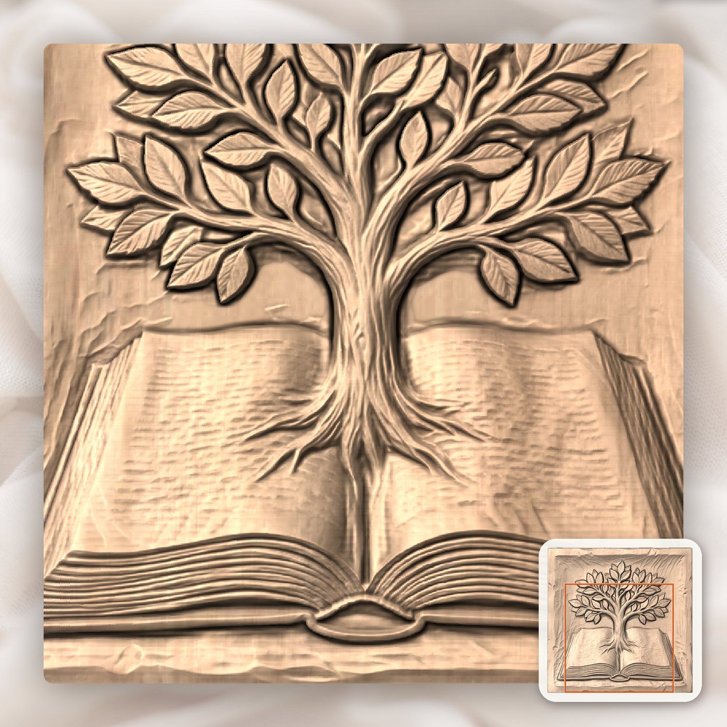 Tree of Knowledge Wisdom Book Wood Carving CNC Relief STL bas-relief STL — view 7