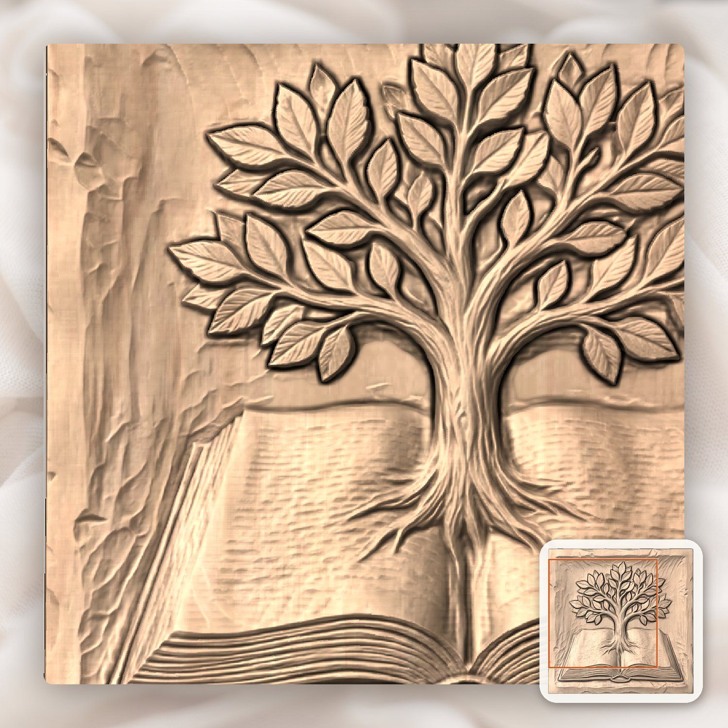 Tree of Knowledge Wisdom Book Wood Carving CNC Relief STL bas-relief STL — view 9