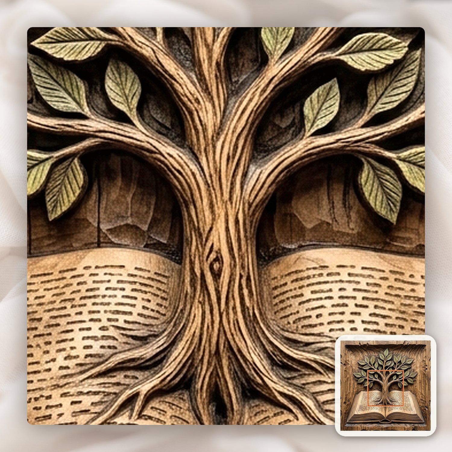 Tree of Knowledge Wisdom Book Wood Carving CNC Relief STL bas-relief STL — view 10
