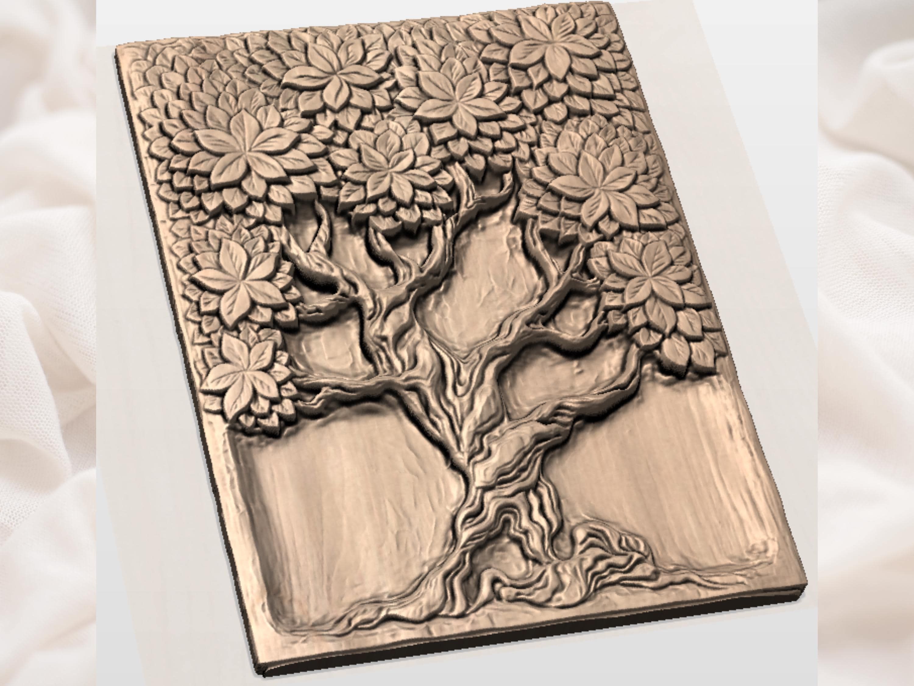 Ancient Tree of Life Bas-Relief with Floral Canopy STL bas-relief STL — view 2