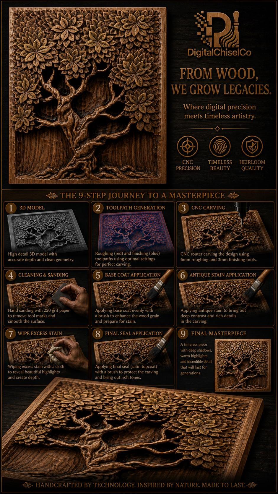 Ancient Tree of Life Bas-Relief with Floral Canopy STL bas-relief STL — view 4
