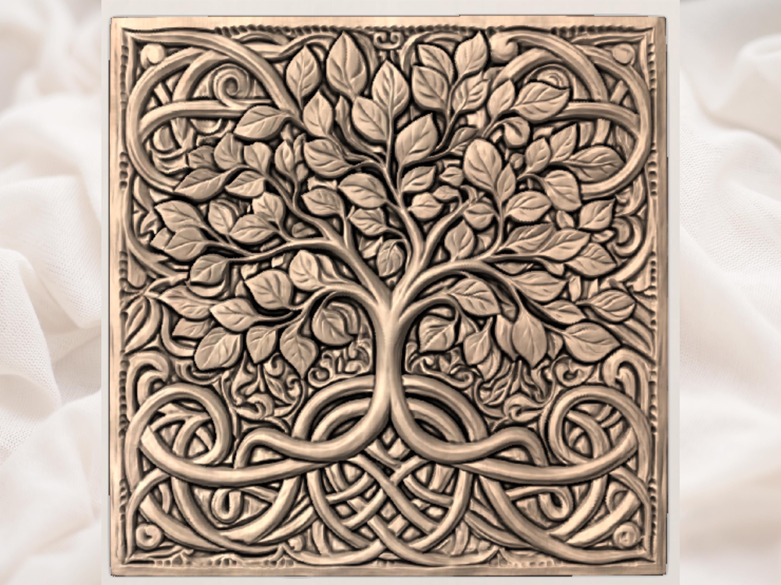 Celtic Tree of Life with Knotwork Roots Bas-Relief STL bas-relief STL — view 2