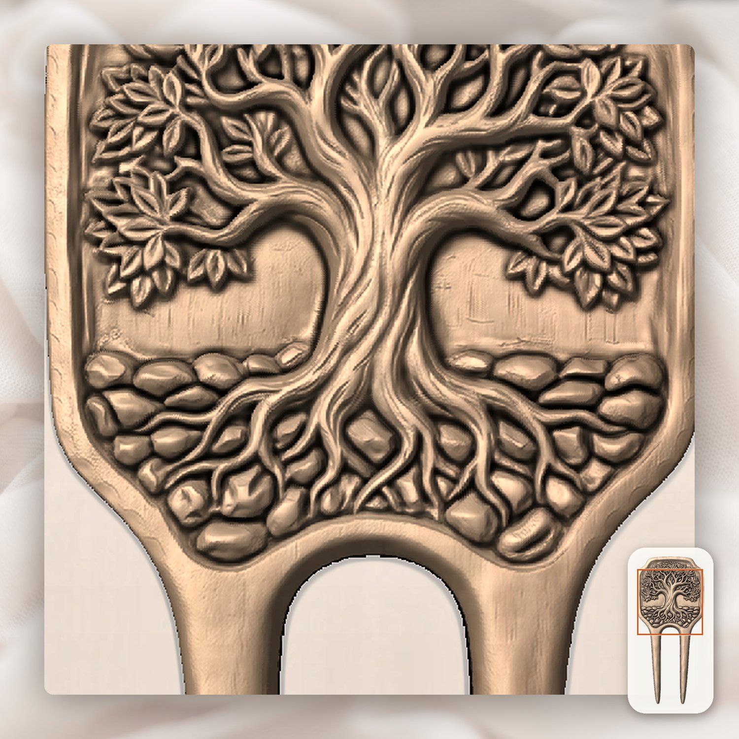 Tree of Life Hair Fork CNC Relief STL bas-relief STL — view 7