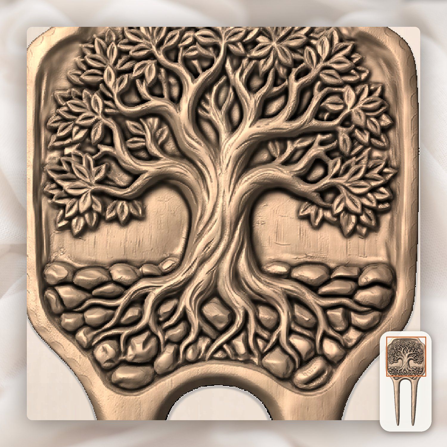 Tree of Life Hair Fork CNC Relief STL bas-relief STL — view 8
