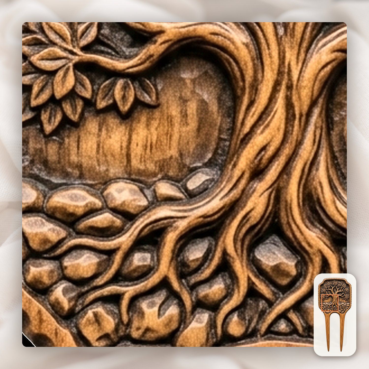 Tree of Life Hair Fork CNC Relief STL bas-relief STL — view 10