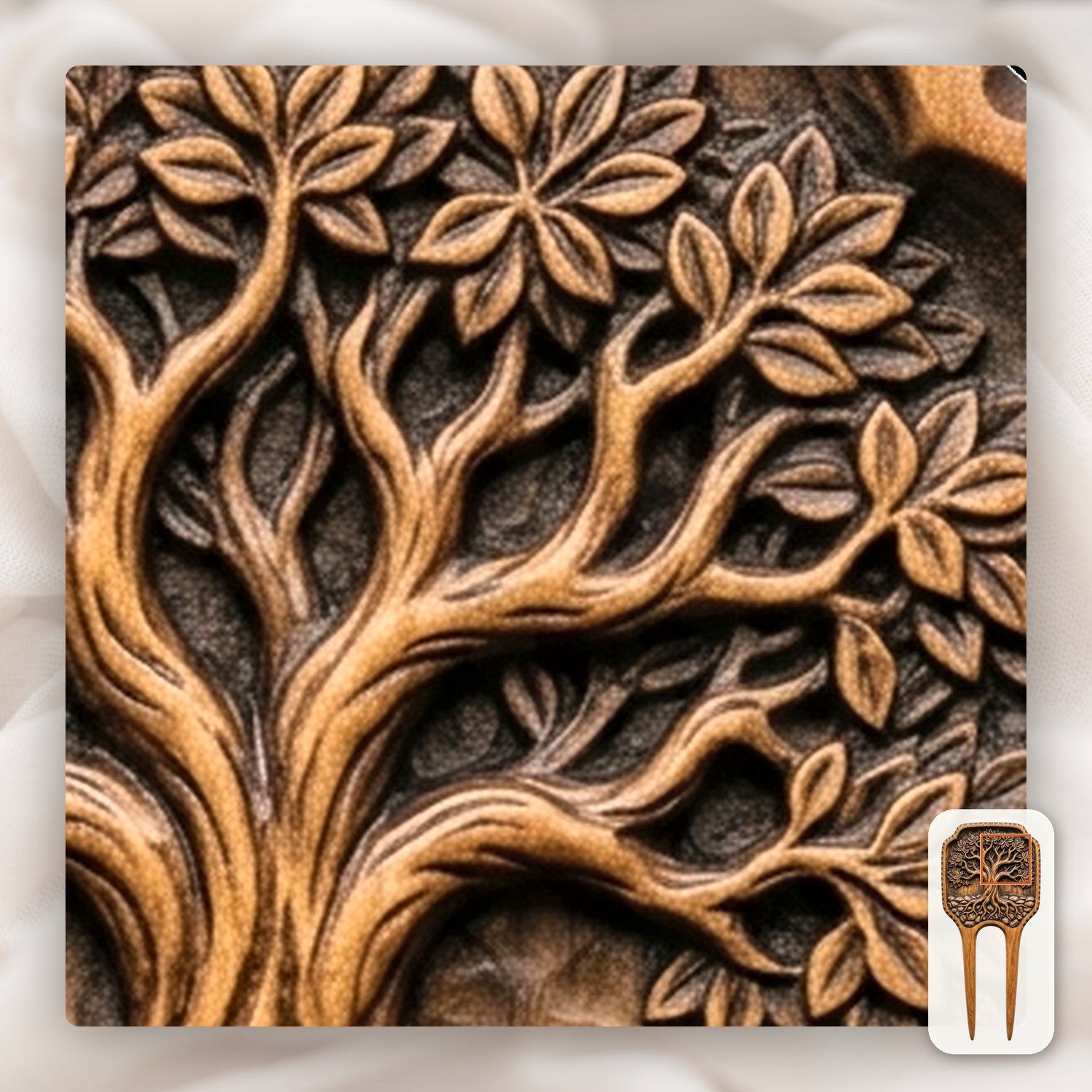 Tree of Life Hair Fork CNC Relief STL bas-relief STL — view 11