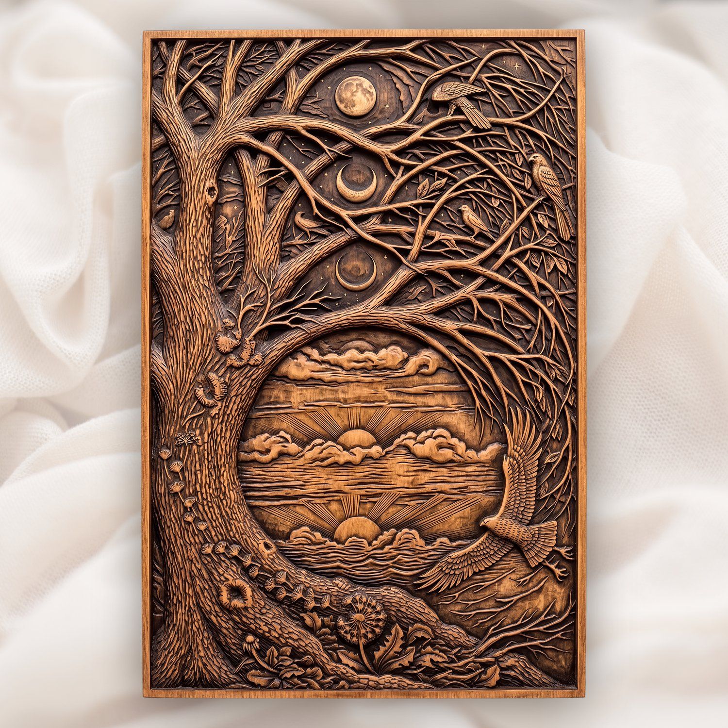 Yggdrasil Tree of Life Moon Phases Nature CNC Relief STL bas-relief STL design