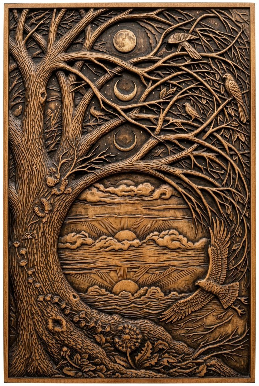 Yggdrasil Tree of Life Moon Phases Nature CNC Relief STL bas-relief STL — view 13
