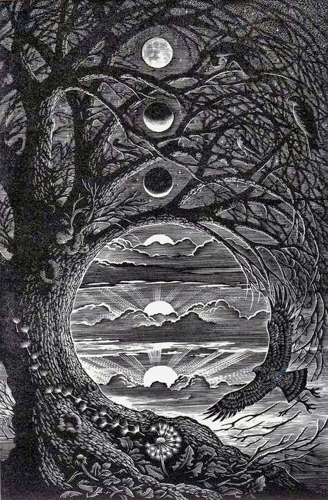 Yggdrasil Tree of Life Moon Phases Nature CNC Relief STL bas-relief STL — view 14