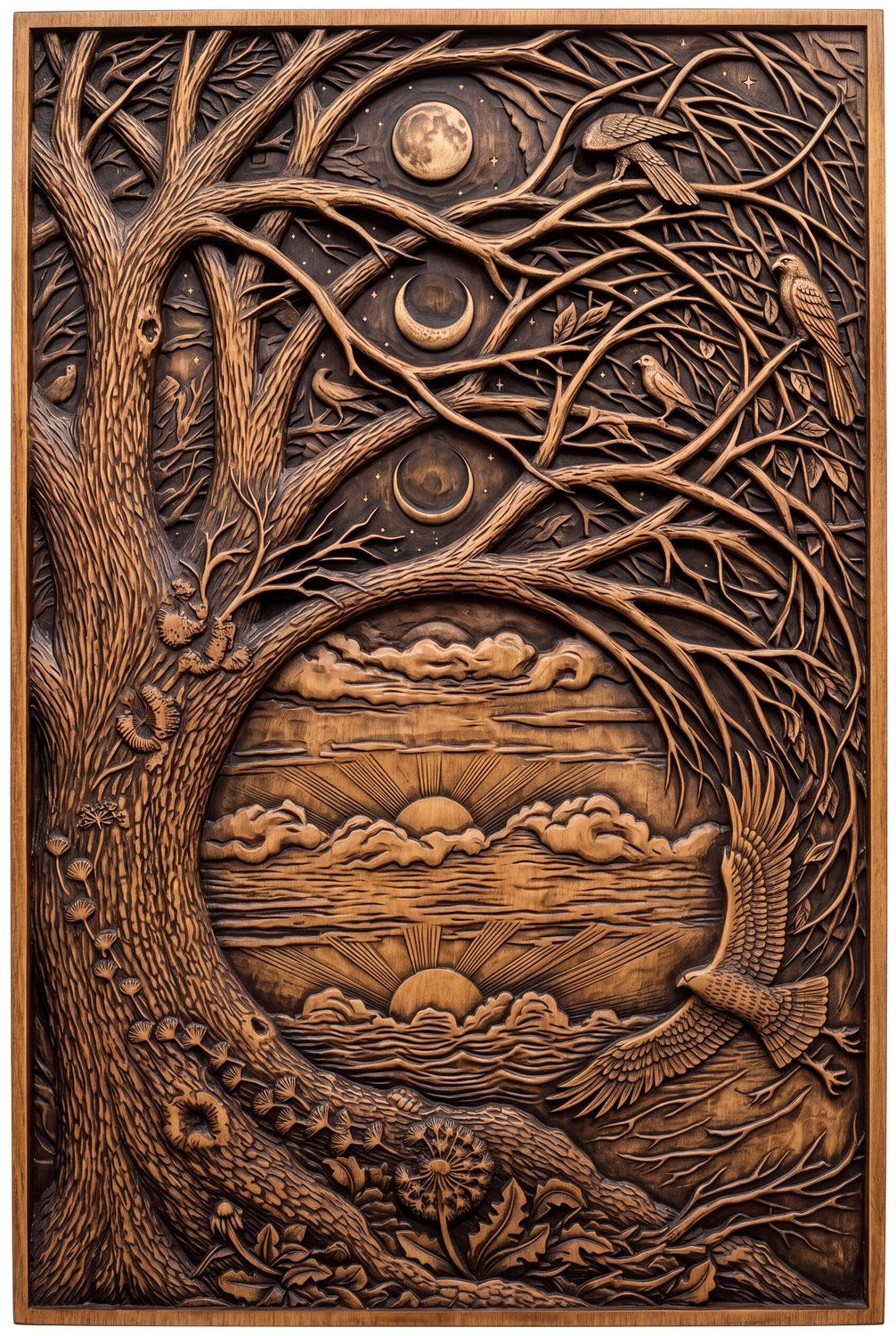 Yggdrasil Tree of Life Moon Phases Nature CNC Relief STL bas-relief STL — view 4