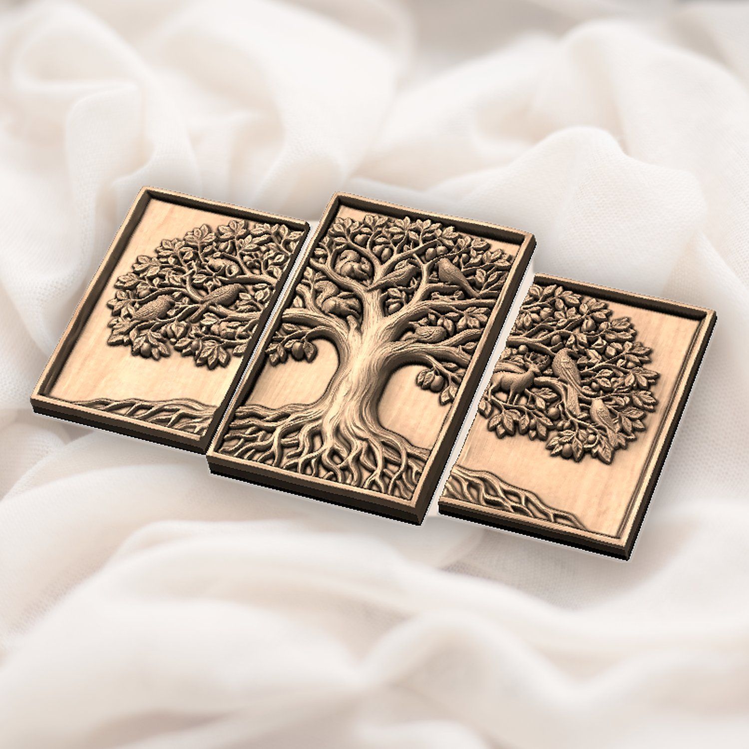 Tree of Life Nature Decor Panels 3 Stepped Vertical CNC Relief STL bas-relief STL — view 3