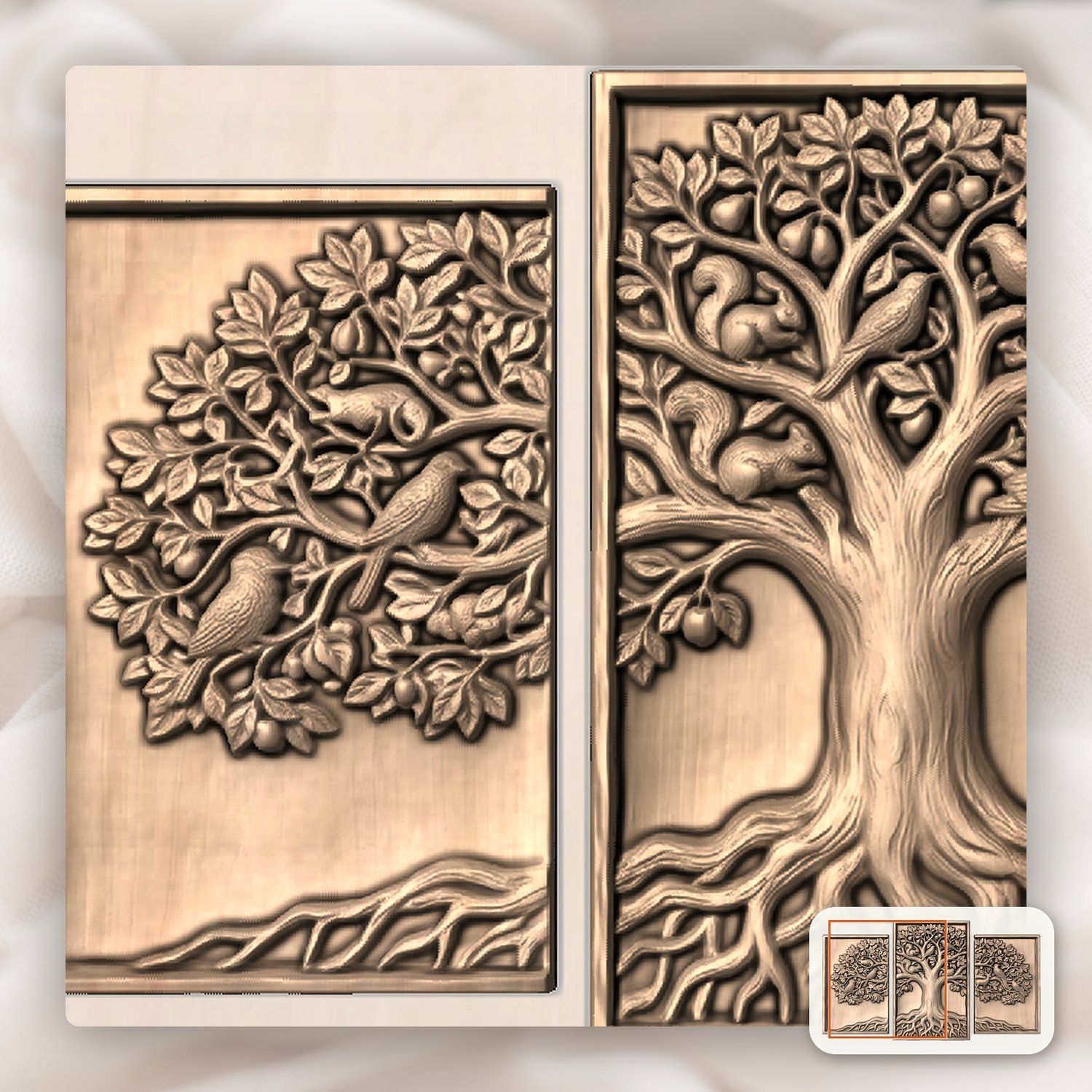 Tree of Life Nature Decor Panels 3 Stepped Vertical CNC Relief STL bas-relief STL — view 5