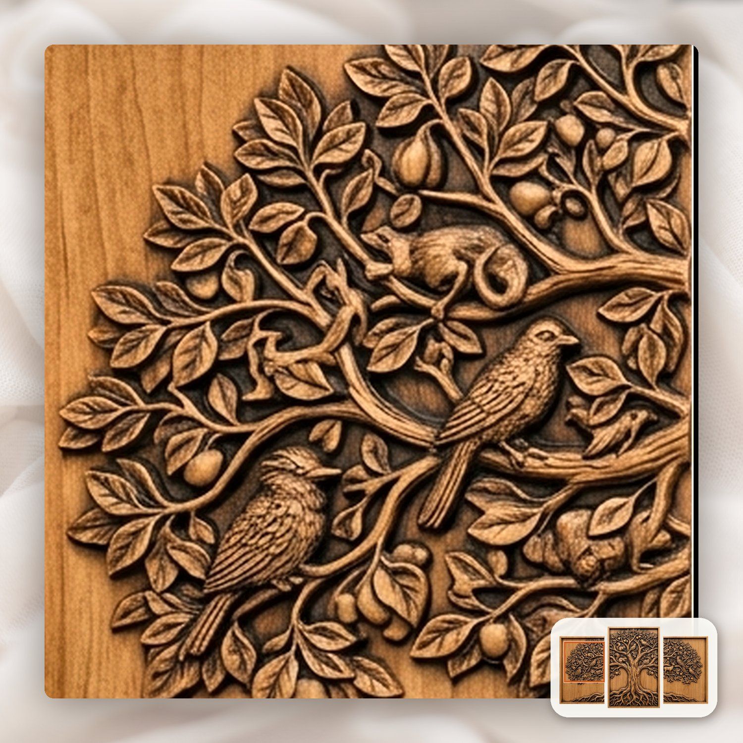 Tree of Life Nature Decor Panels 3 Stepped Vertical CNC Relief STL bas-relief STL — view 9