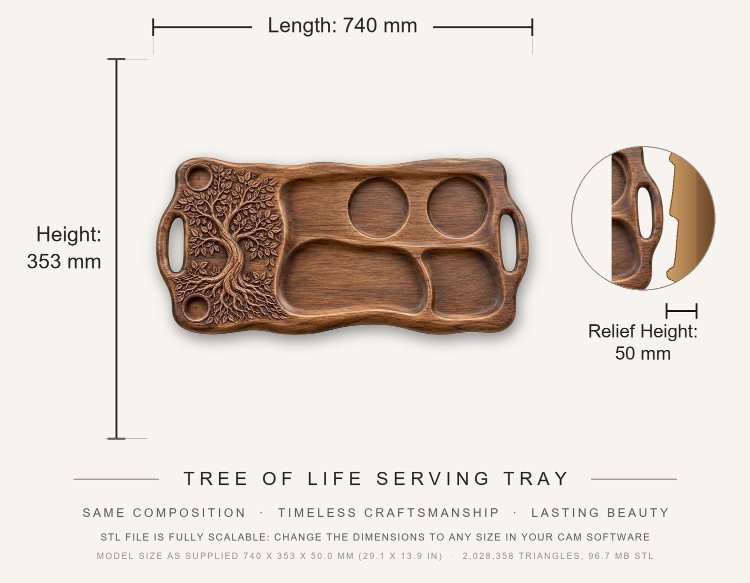 Tree of Life Serving Tray CNC Relief STL bas-relief STL — view 3