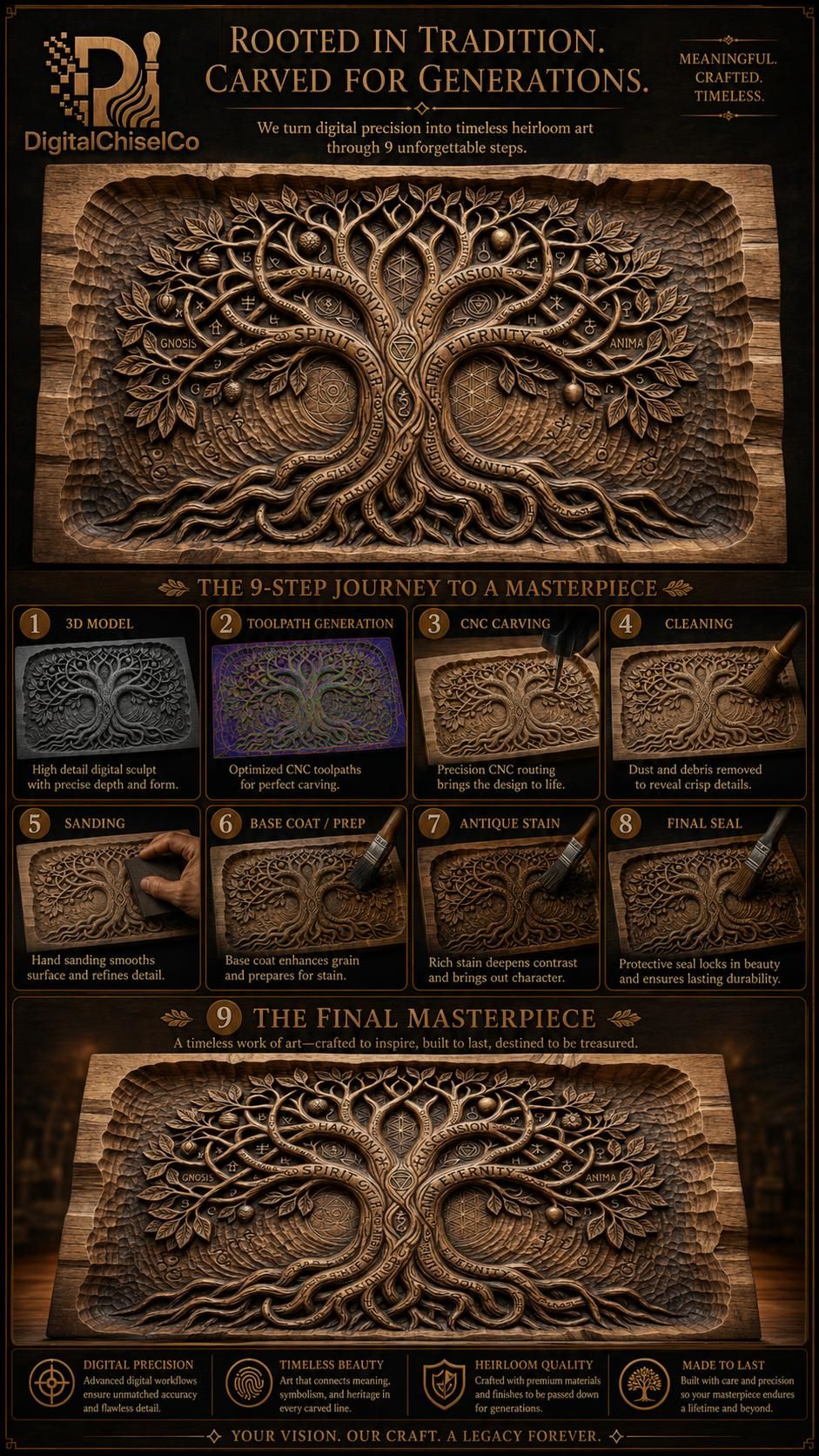 Tree of Life Sacred Geometry Relief with Mystic Word Bands bas-relief STL — view 6