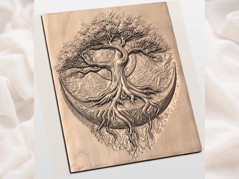 Tree of Life and Crescent Moon Bas-Relief STL Carving bas-relief STL — view 3