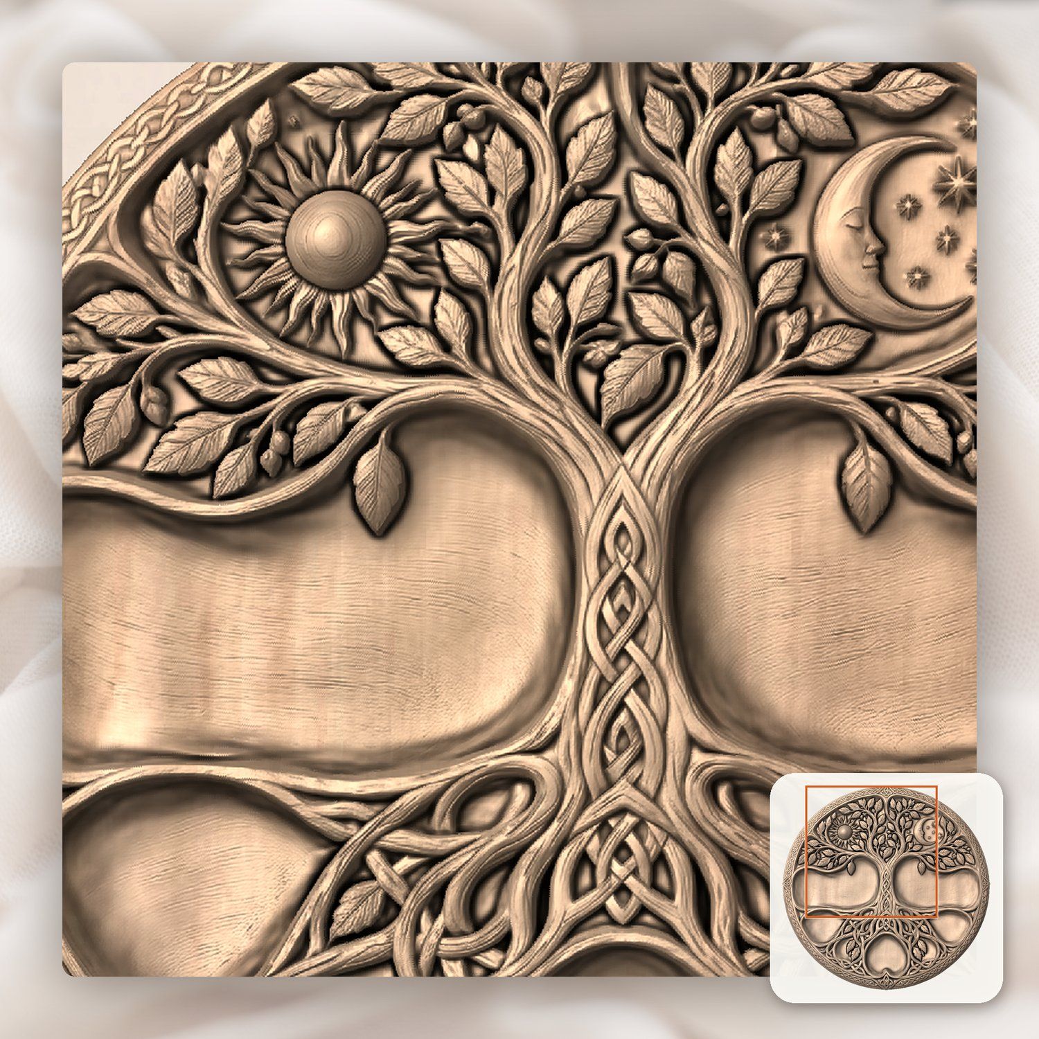 Tree of Life Sun Moon Celtic Platter CNC Relief STL bas-relief STL — view 6