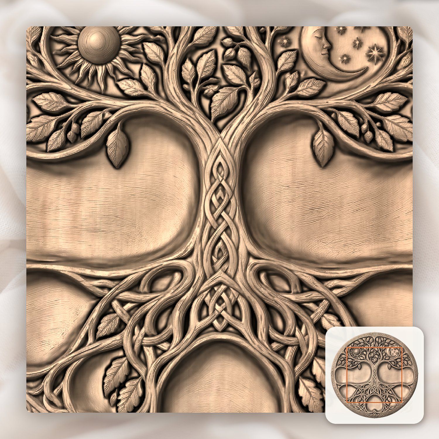Tree of Life Sun Moon Celtic Platter CNC Relief STL bas-relief STL — view 7