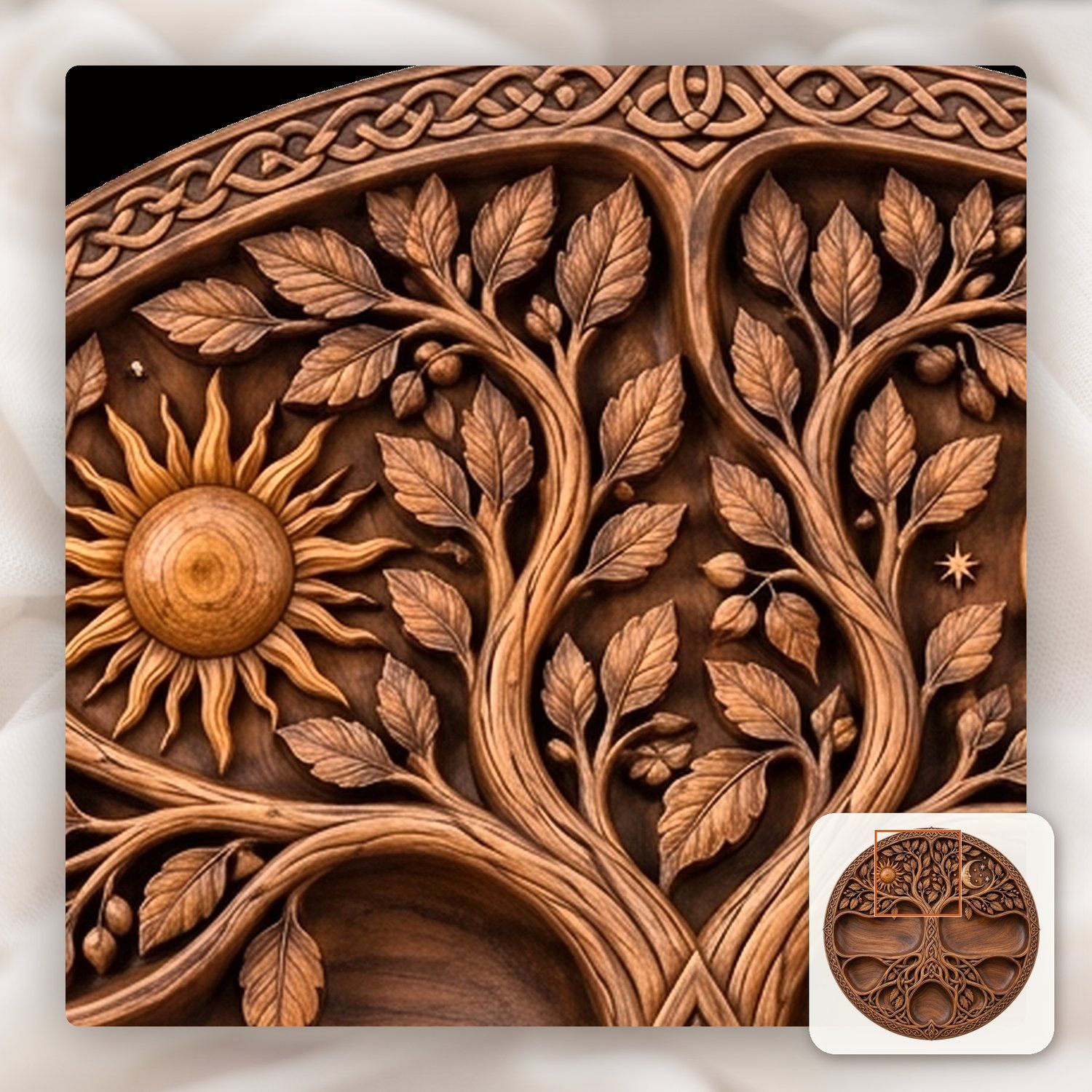 Tree of Life Sun Moon Celtic Platter CNC Relief STL bas-relief STL — view 10