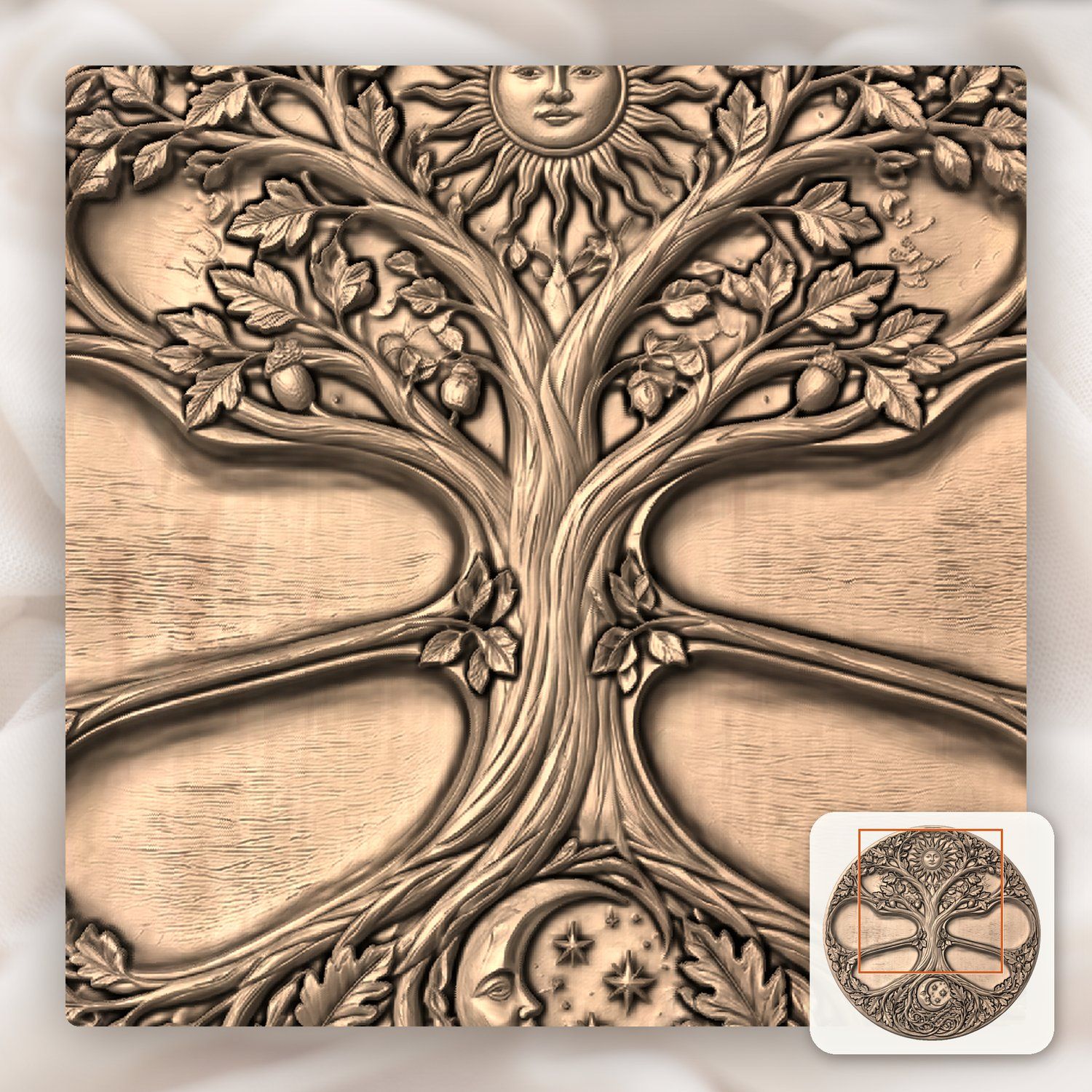 Tree of Life Sun Moon CNC Relief STL bas-relief STL — view 8