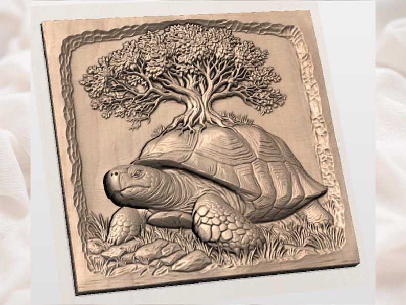 Tortoise Carrying a Tree of Life Bas-Relief STL bas-relief STL — view 2
