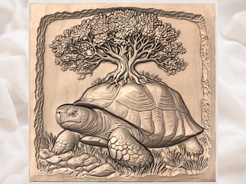 Tortoise Carrying a Tree of Life Bas-Relief STL bas-relief STL — view 3