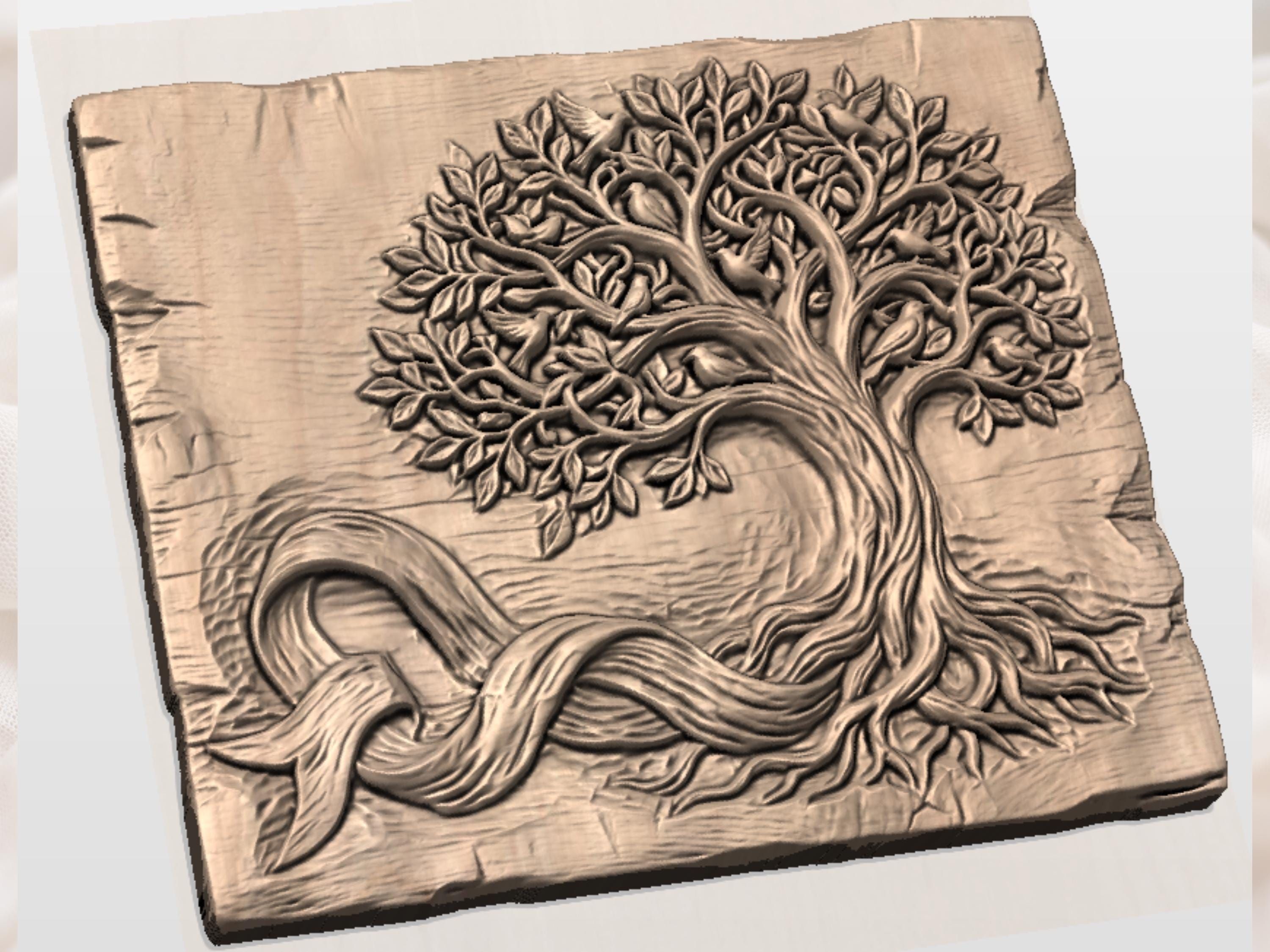Tree of Life Bas-Relief with Songbirds and Twisting Roots STL bas-relief STL — view 4