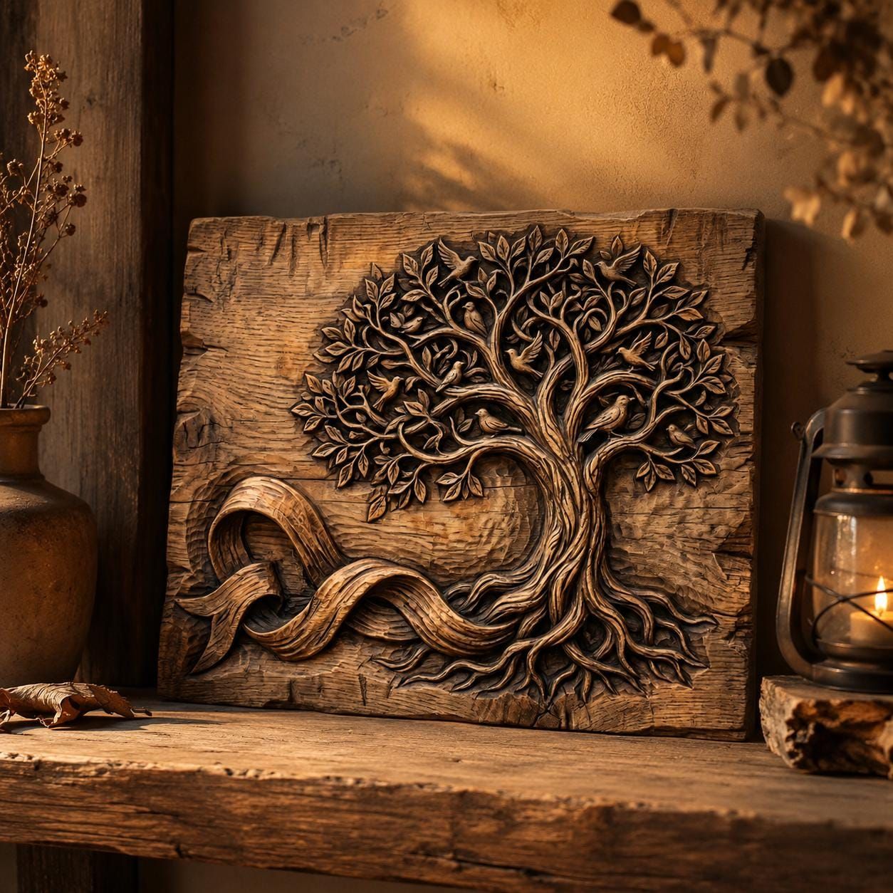 Tree of Life Bas-Relief with Songbirds and Twisting Roots STL bas-relief STL — view 5