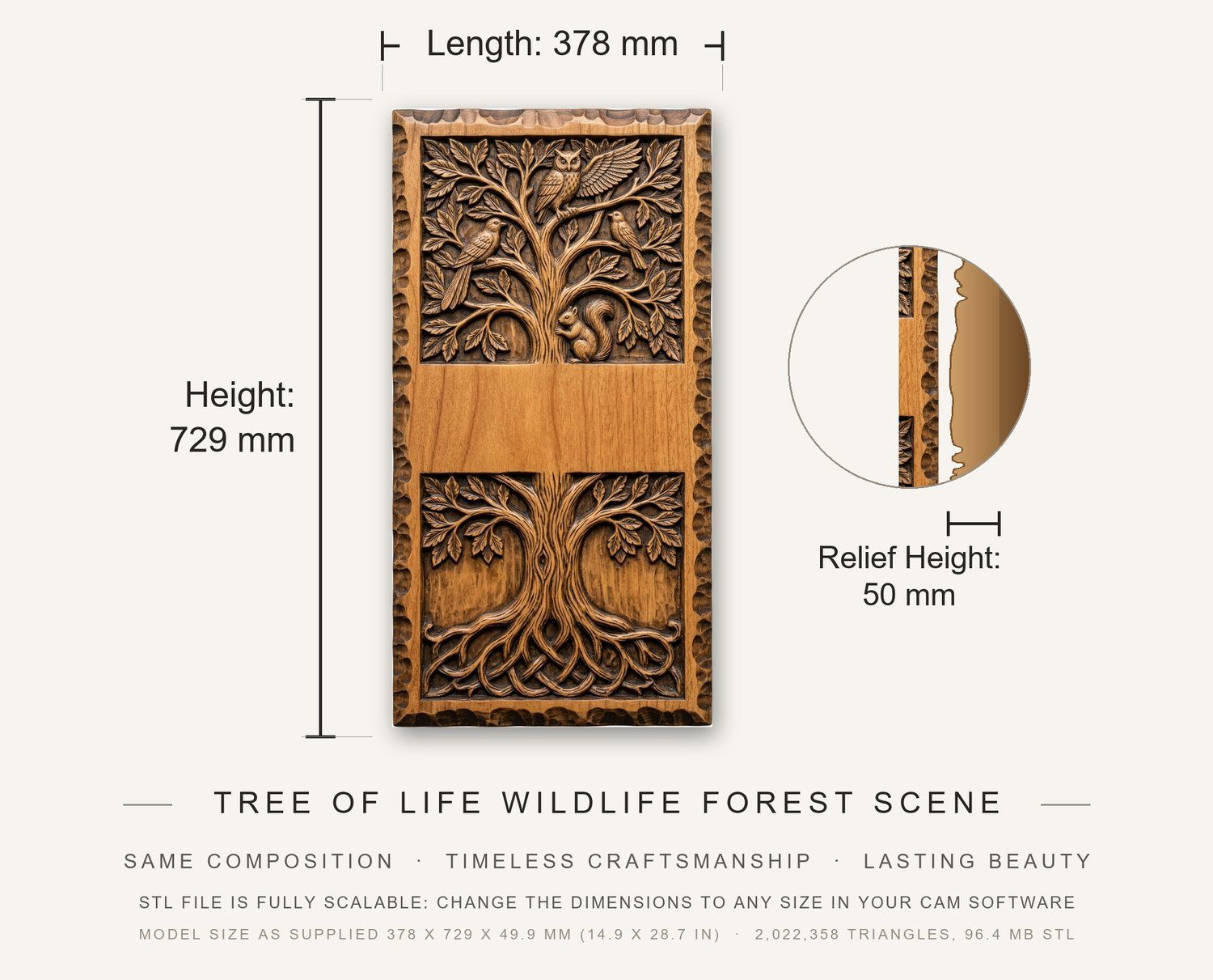 Doorbell plate Tree of Life Wildlife Forest Scene CNC Relief STL bas-relief STL — view 4