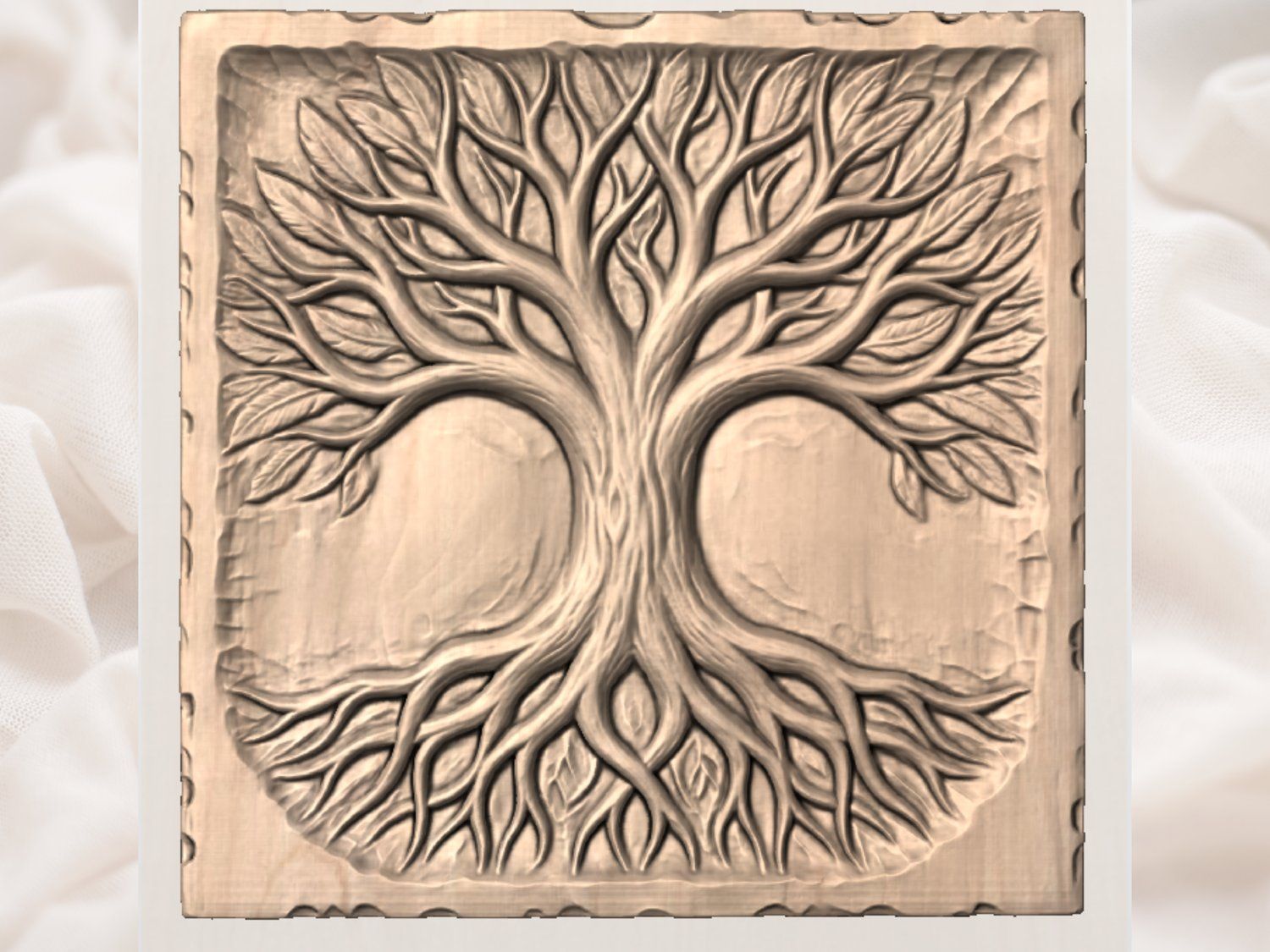 Tree of Life Wood Carving Wall Art bas-relief STL — view 3