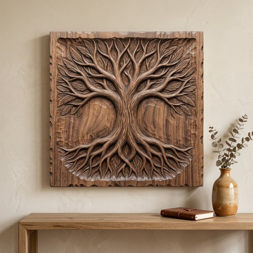 Tree of Life Wood Carving Wall Art bas-relief STL — view 6