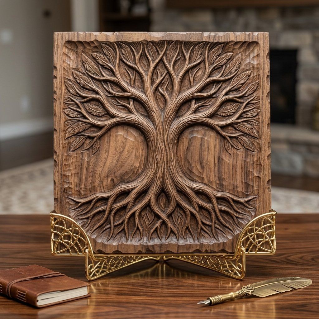 Tree of Life Wood Carving Wall Art bas-relief STL — view 7