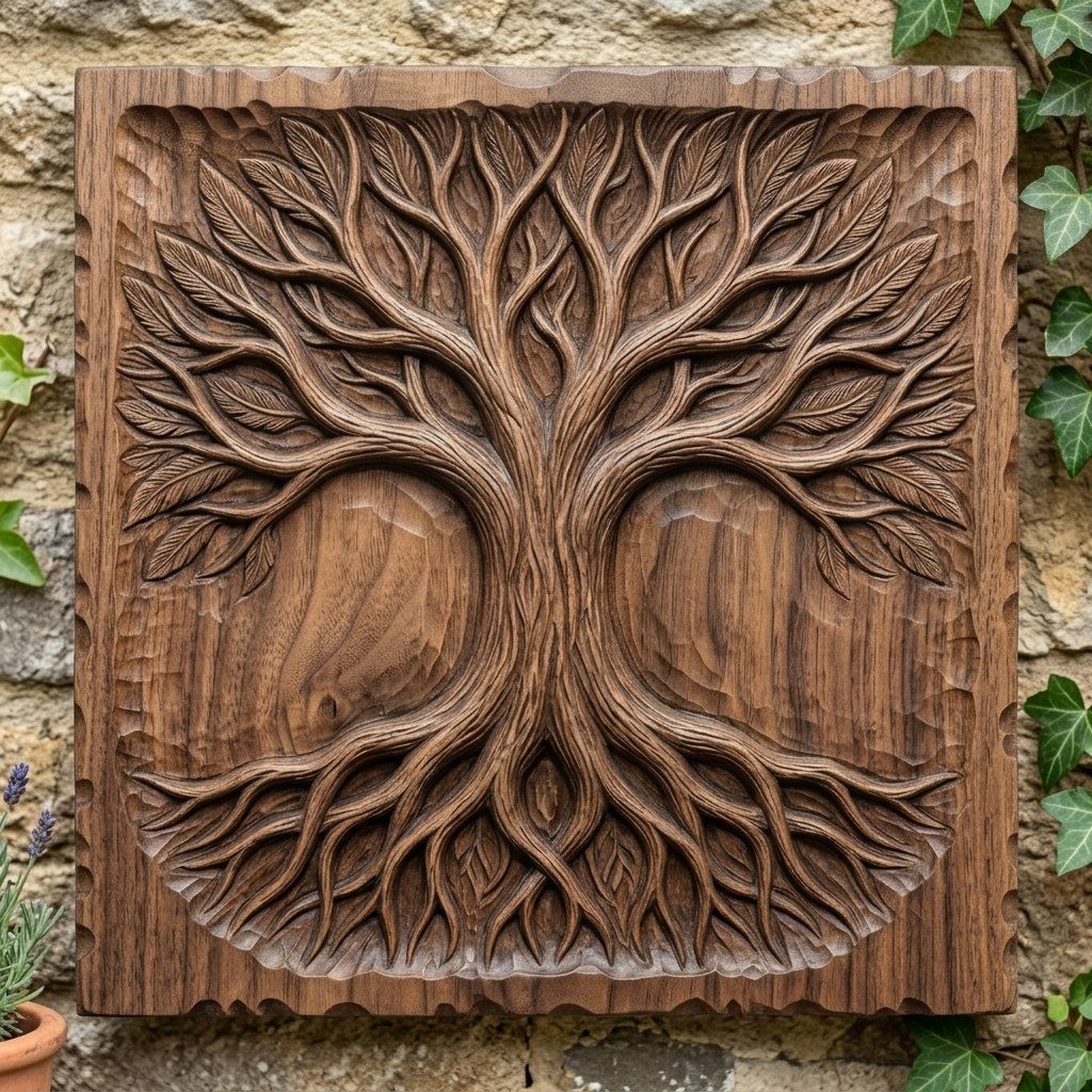 Tree of Life Wood Carving Wall Art bas-relief STL — view 8