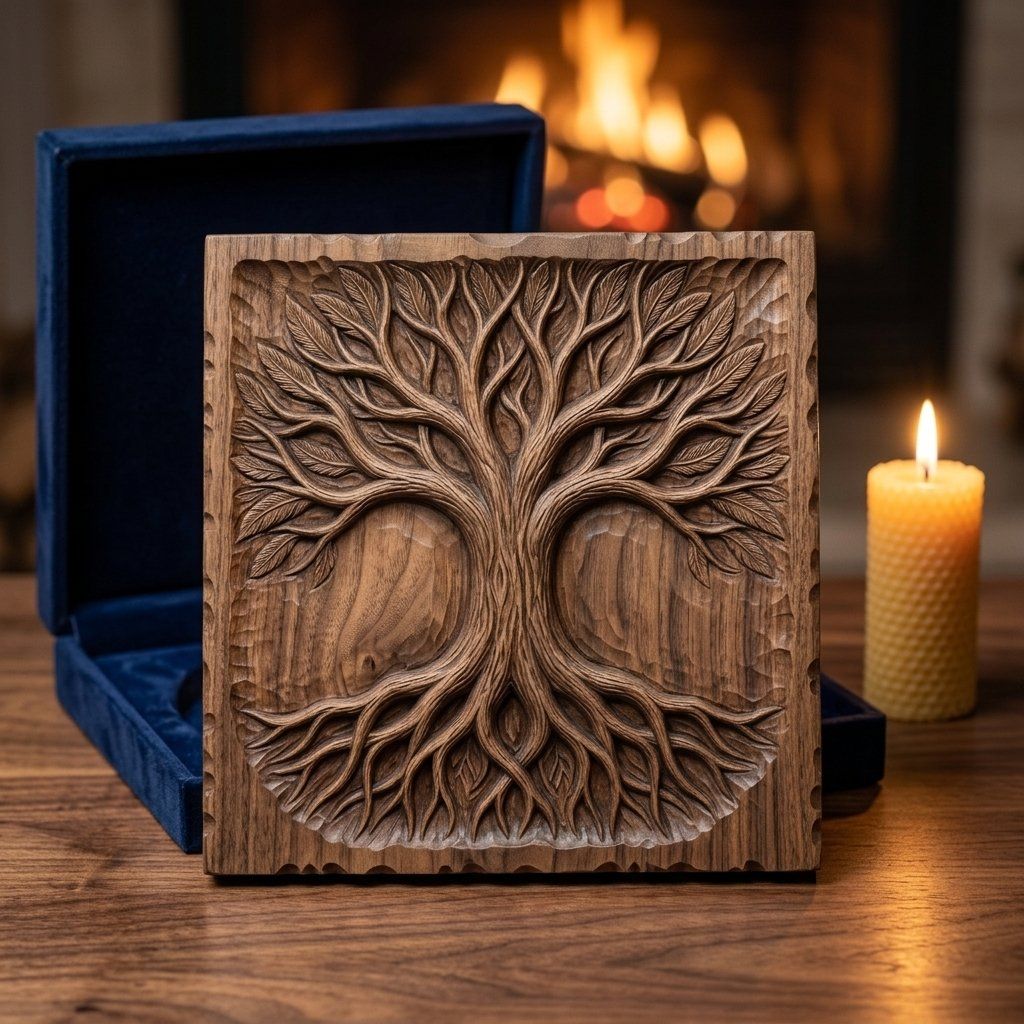 Tree of Life Wood Carving Wall Art bas-relief STL — view 9