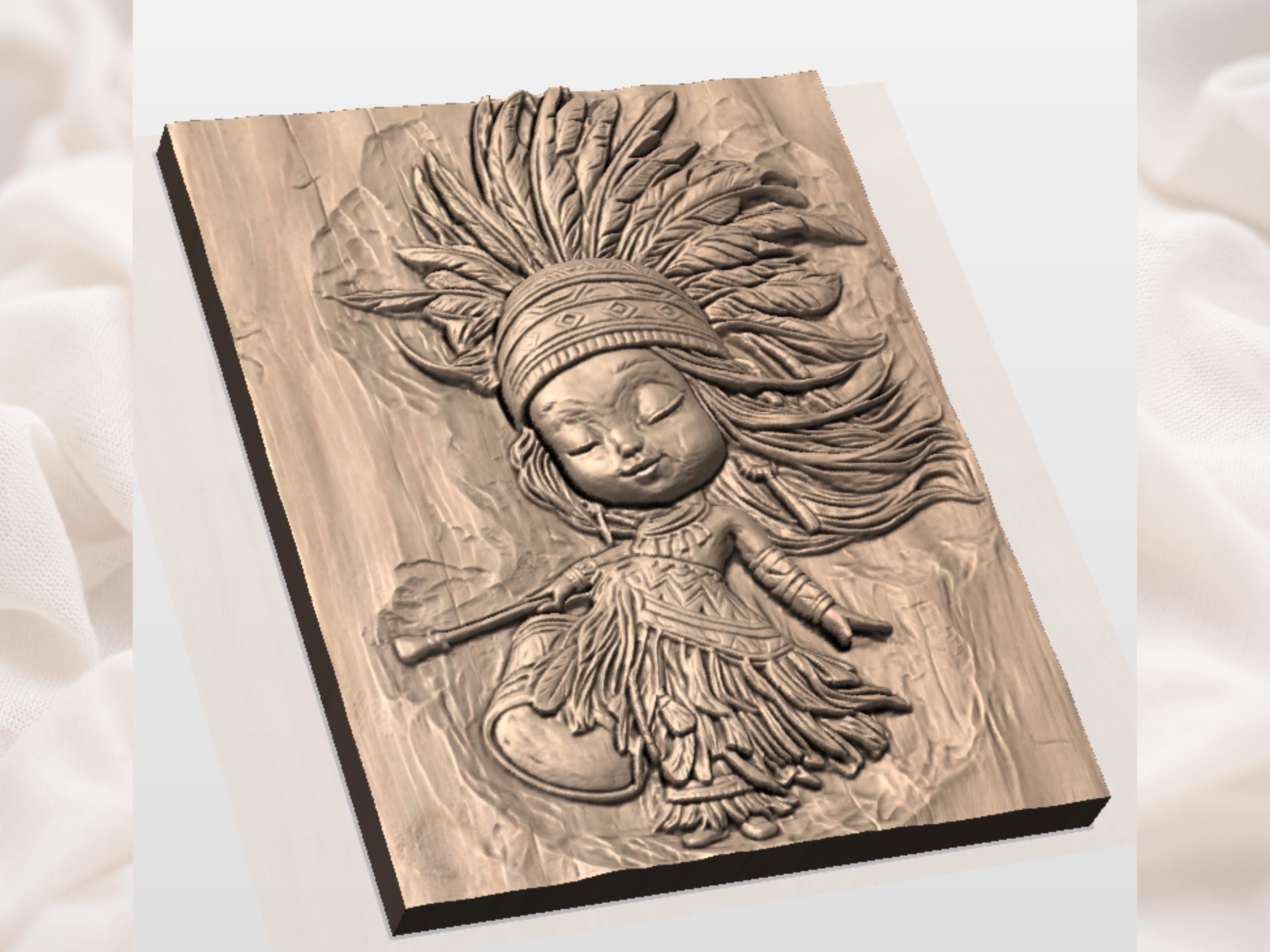 Little Feather Dancer Girl Bas-Relief STL for CNC Carving bas-relief STL — view 2