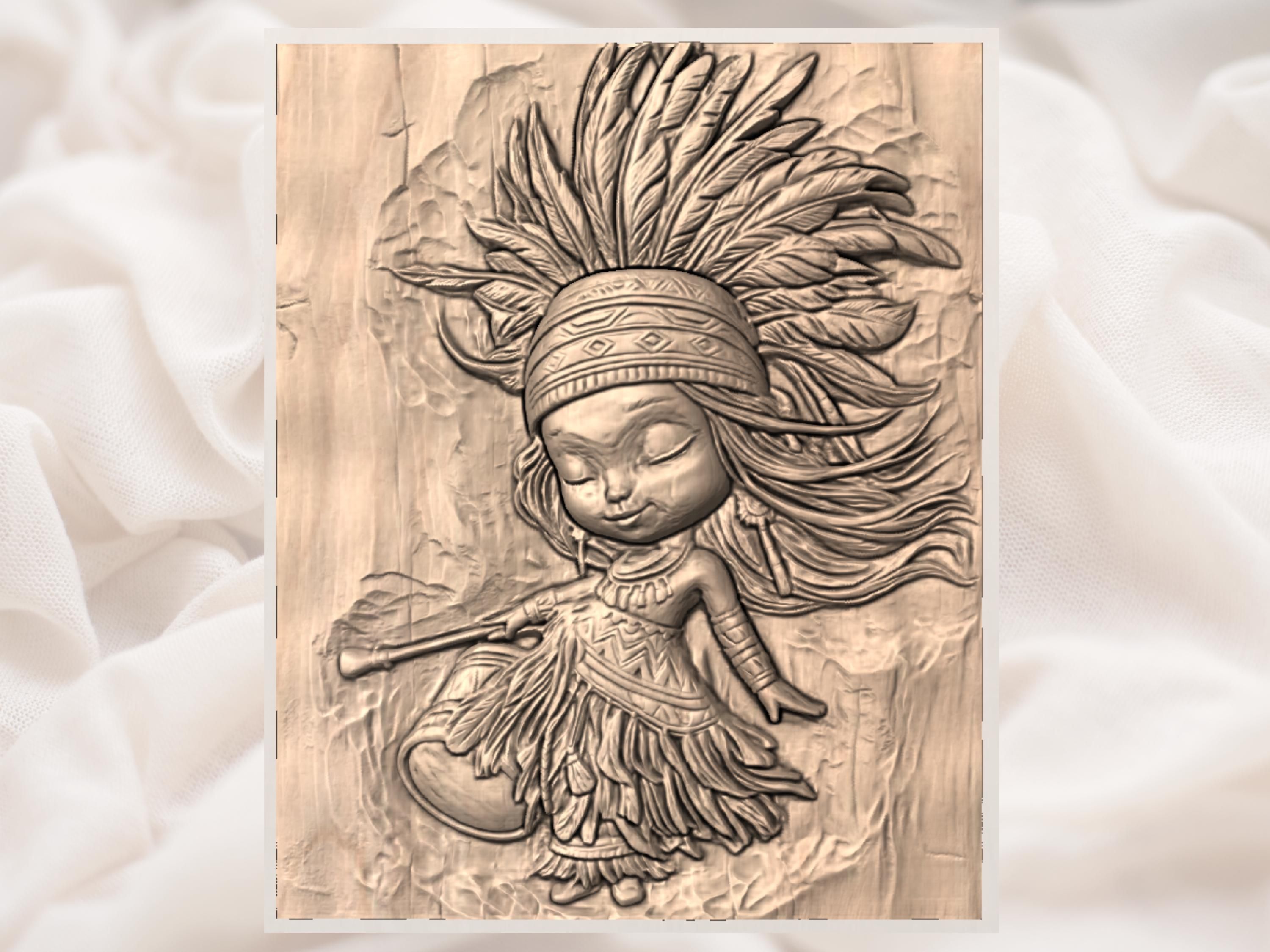 Little Feather Dancer Girl Bas-Relief STL for CNC Carving bas-relief STL — view 3