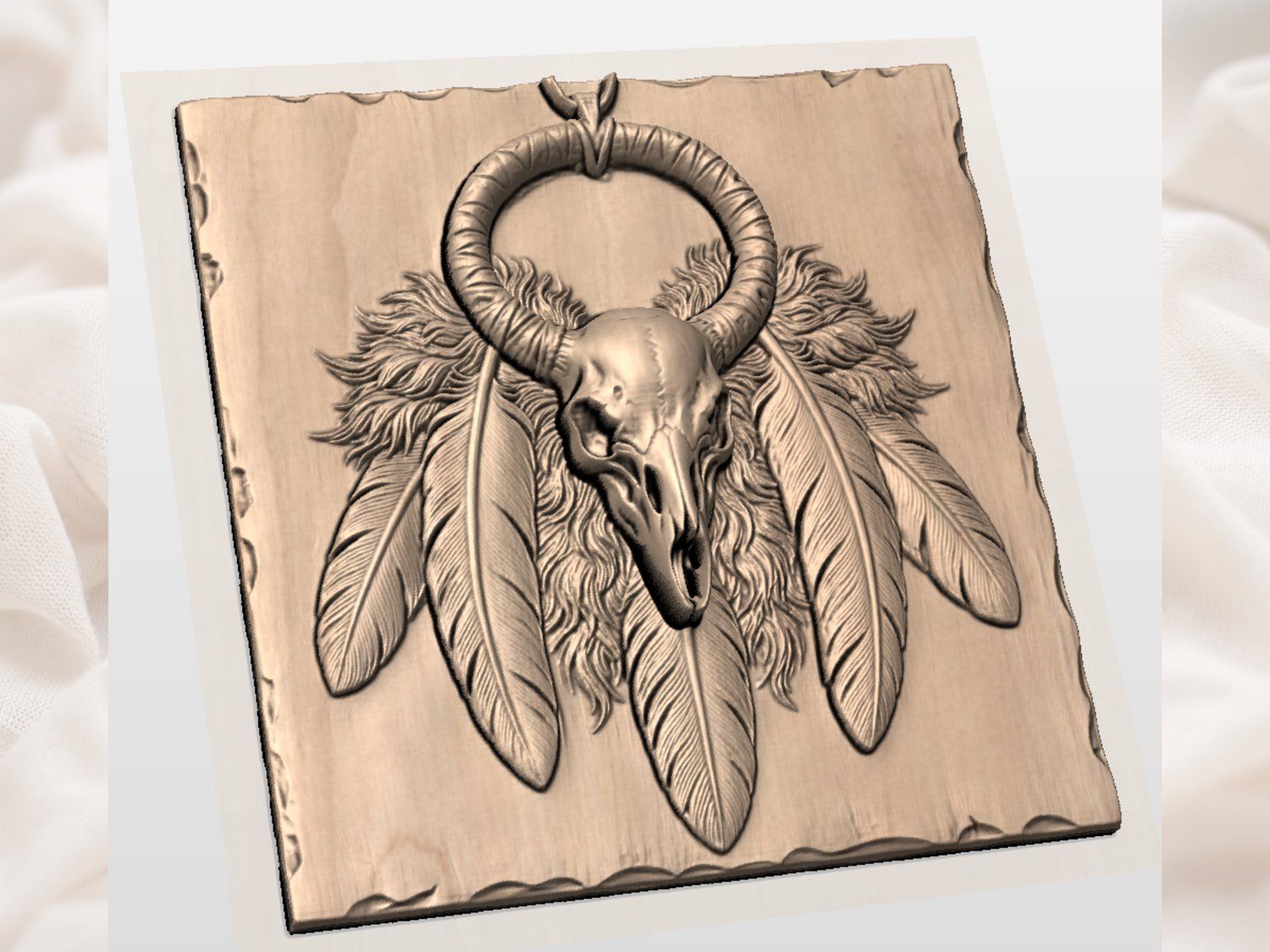 Tribal Shaman Skull and Feathers CNC Relief STL bas-relief STL — view 4