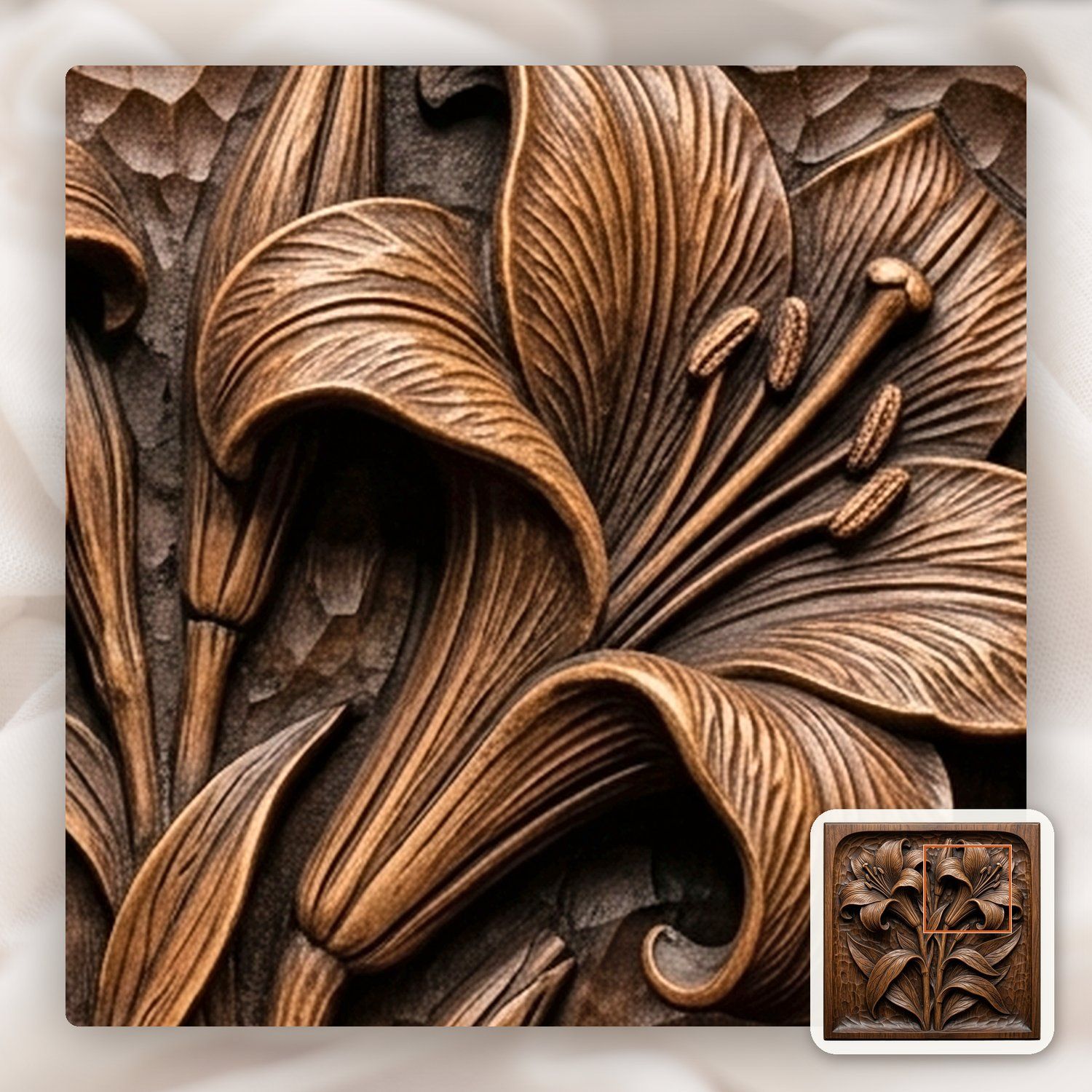 Trumpet Lilies Floral Bouquet CNC Relief STL bas-relief STL — view 10