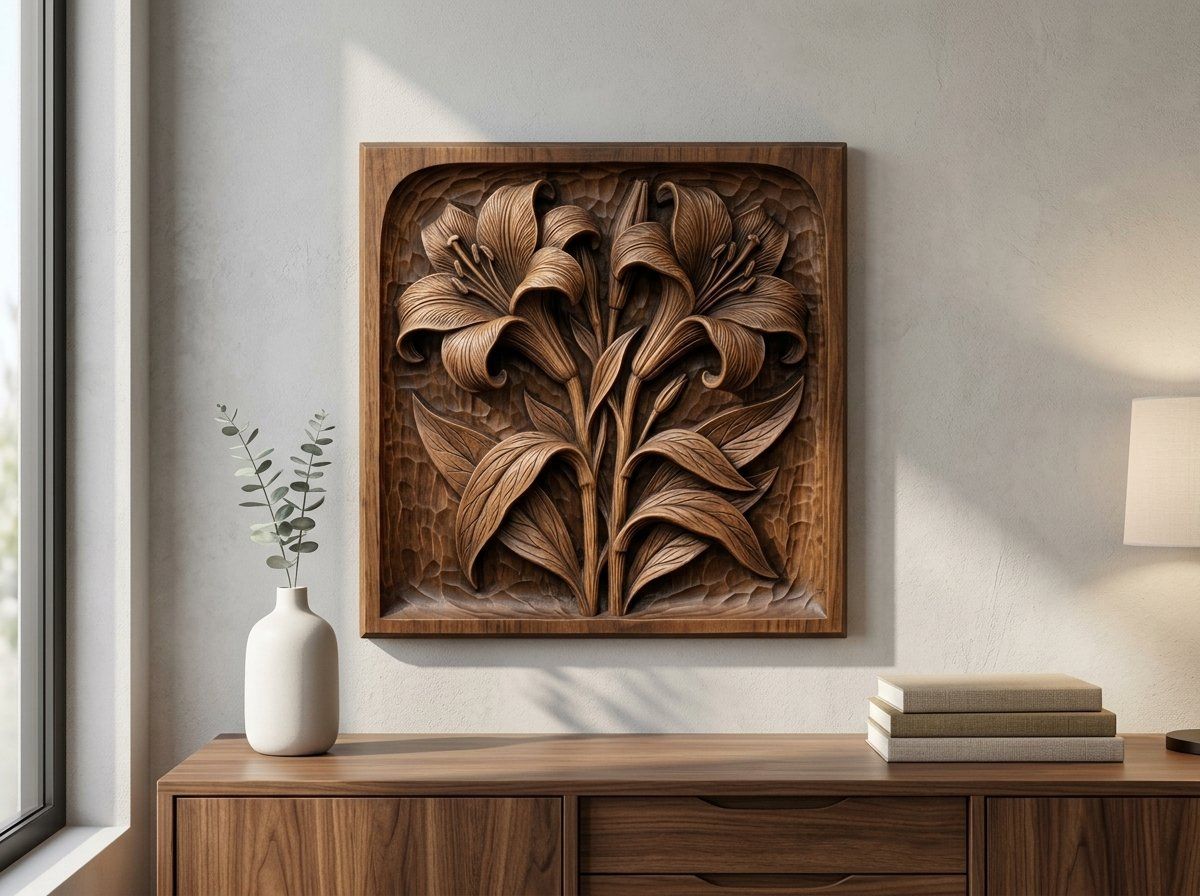 Trumpet Lilies Floral Bouquet CNC Relief STL bas-relief STL — view 11