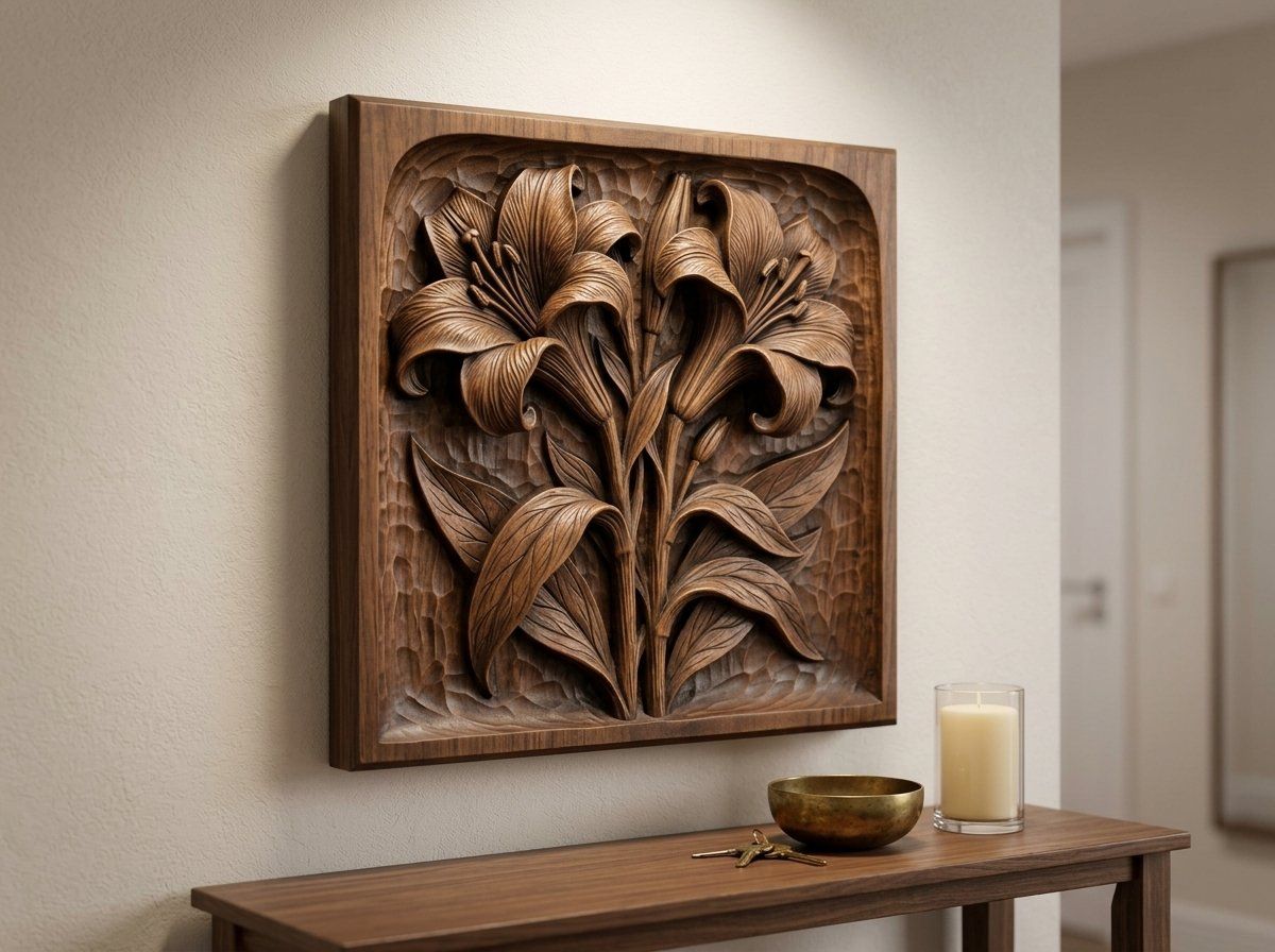 Trumpet Lilies Floral Bouquet CNC Relief STL bas-relief STL — view 12