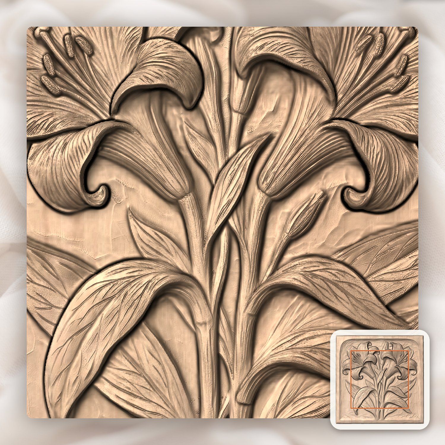 Trumpet Lilies Floral Bouquet CNC Relief STL bas-relief STL — view 5