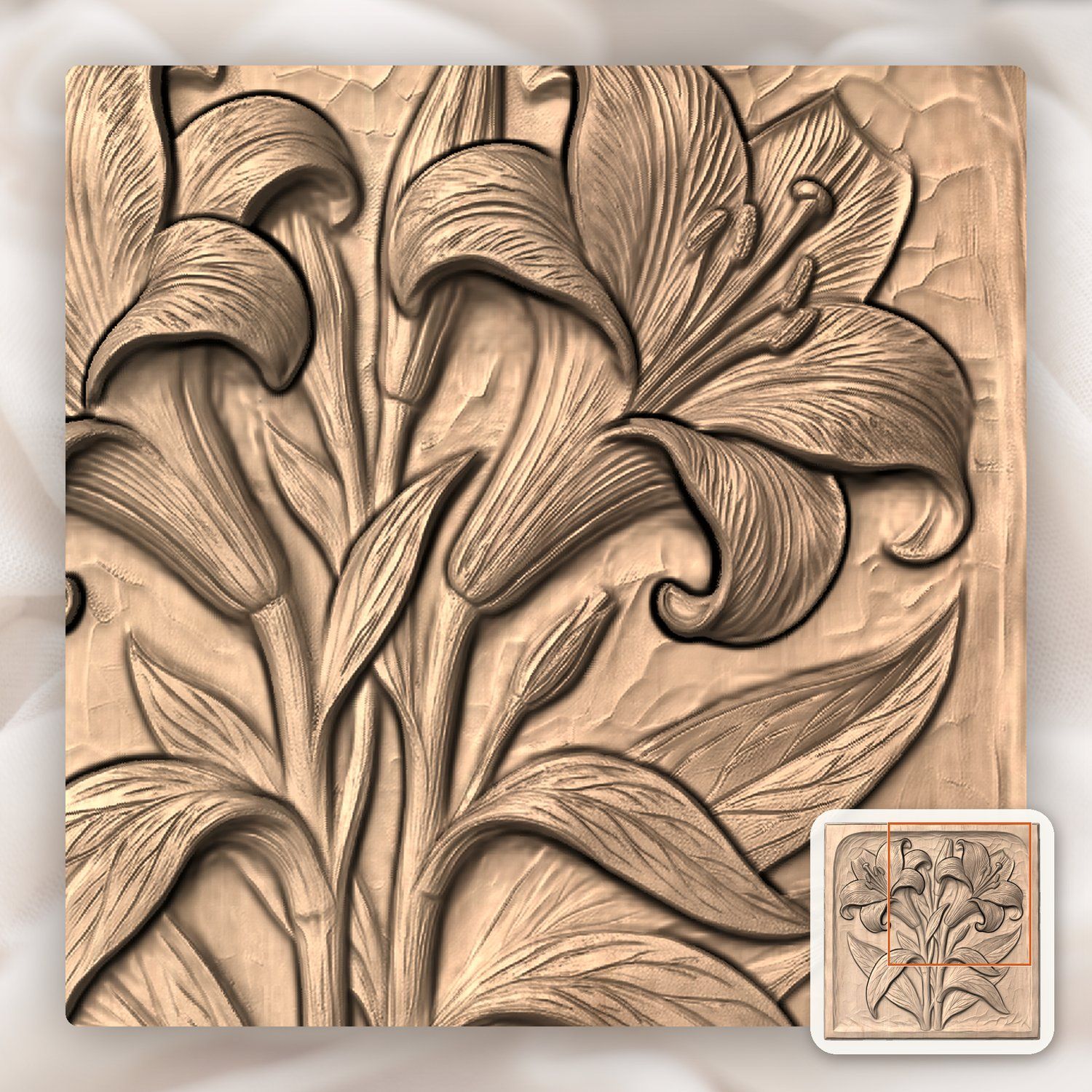 Trumpet Lilies Floral Bouquet CNC Relief STL bas-relief STL — view 6