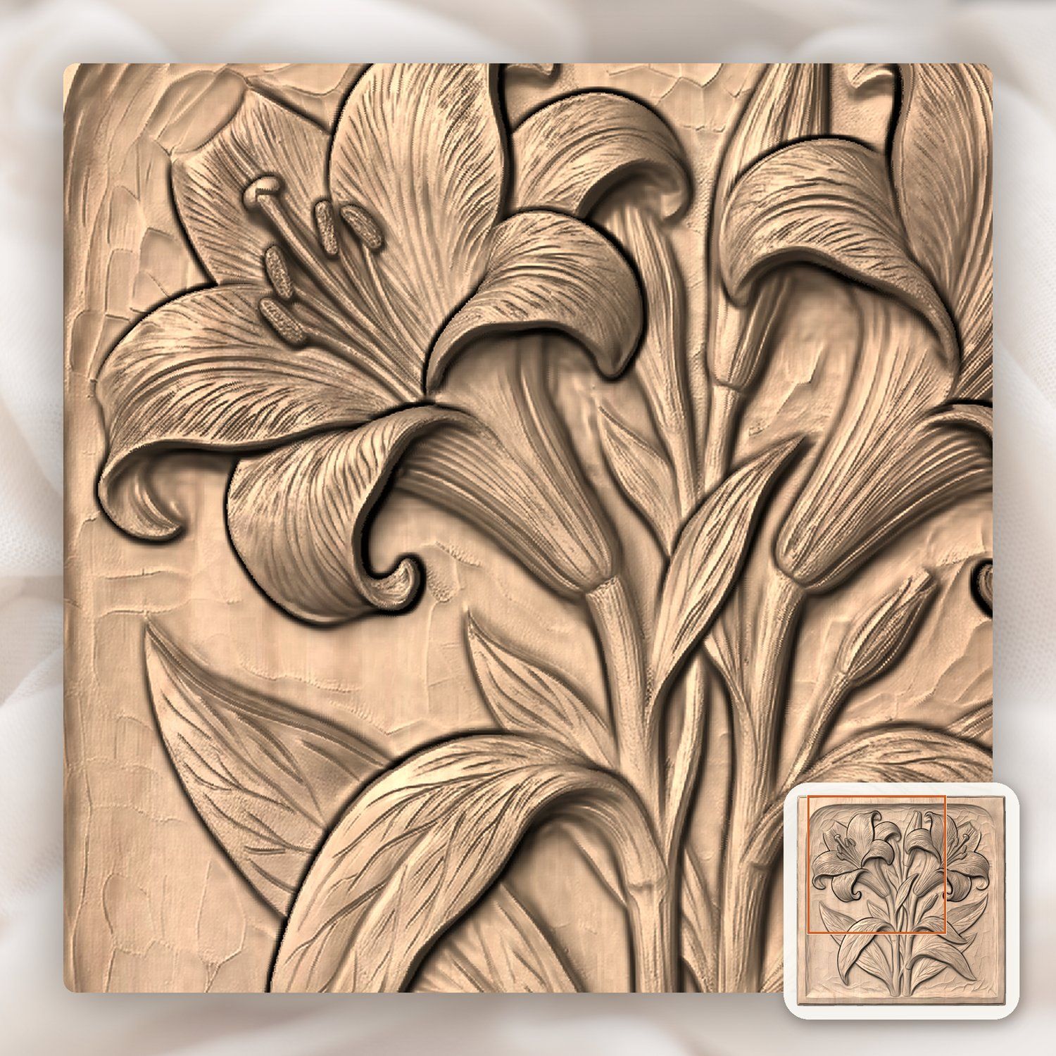 Trumpet Lilies Floral Bouquet CNC Relief STL bas-relief STL — view 7