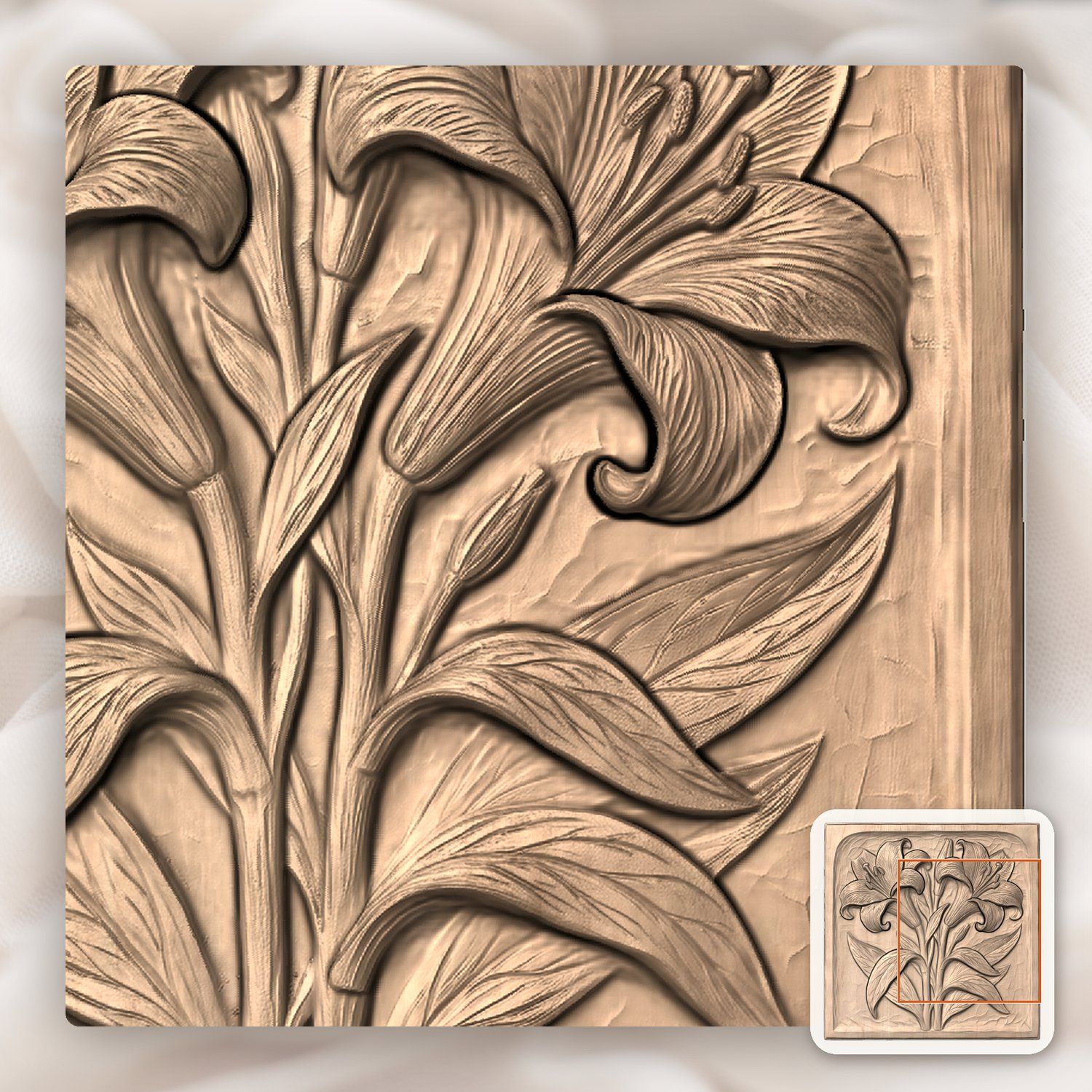 Trumpet Lilies Floral Bouquet CNC Relief STL bas-relief STL — view 8