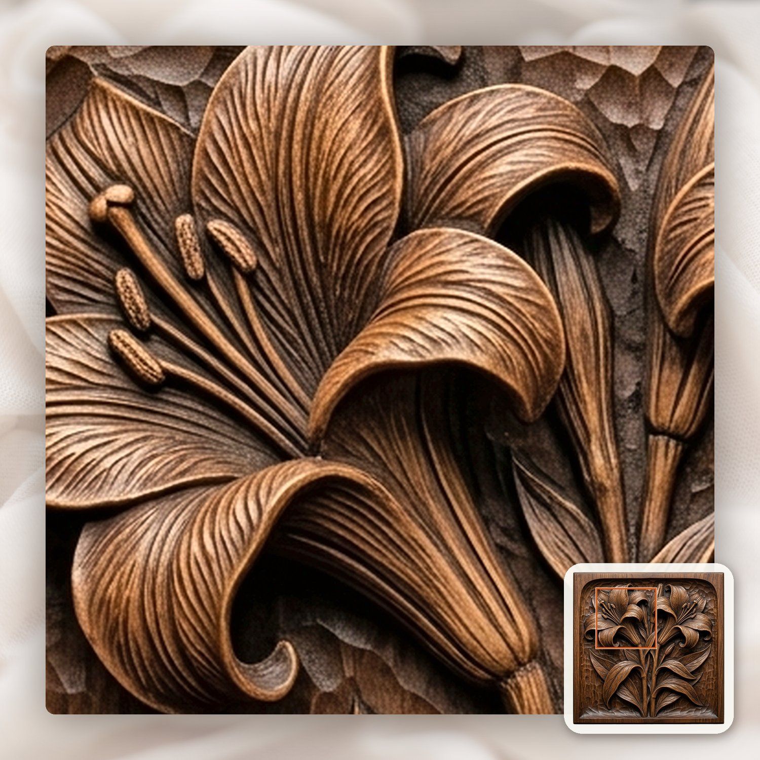 Trumpet Lilies Floral Bouquet CNC Relief STL bas-relief STL — view 9