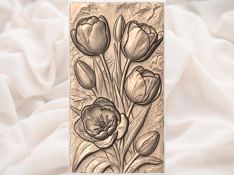 Tulip Bouquet Bas-Relief STL for CNC Carving and 3D Printing bas-relief STL — view 3
