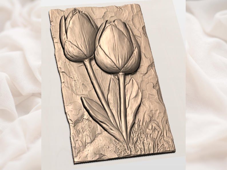 Two Tulips in Bloom Bas-Relief STL Carving Panel bas-relief STL — view 2