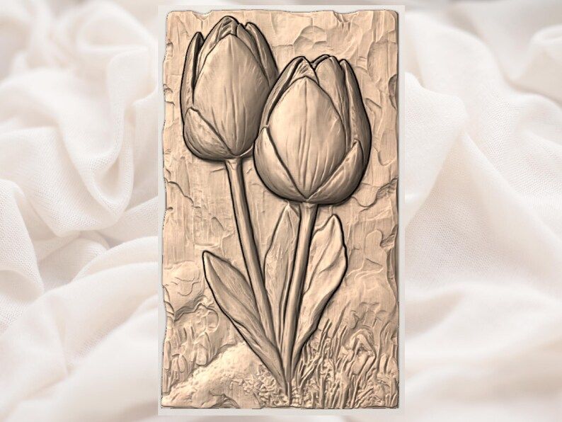 Two Tulips in Bloom Bas-Relief STL Carving Panel bas-relief STL — view 3
