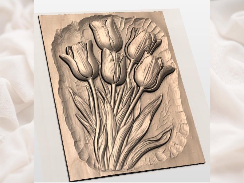 Pink Tulip Bouquet Bas-Relief STL for CNC and Laser bas-relief STL — view 2