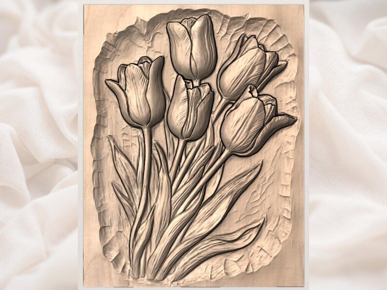 Pink Tulip Bouquet Bas-Relief STL for CNC and Laser bas-relief STL — view 3